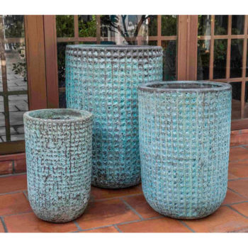 Paraiso Ceramic Planters Verdigris, Tall Garden Planters Outdoor