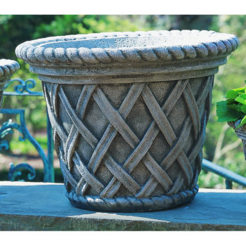 Weave Cast Stone Tall Round Planters Set Kinsey Garden Decor