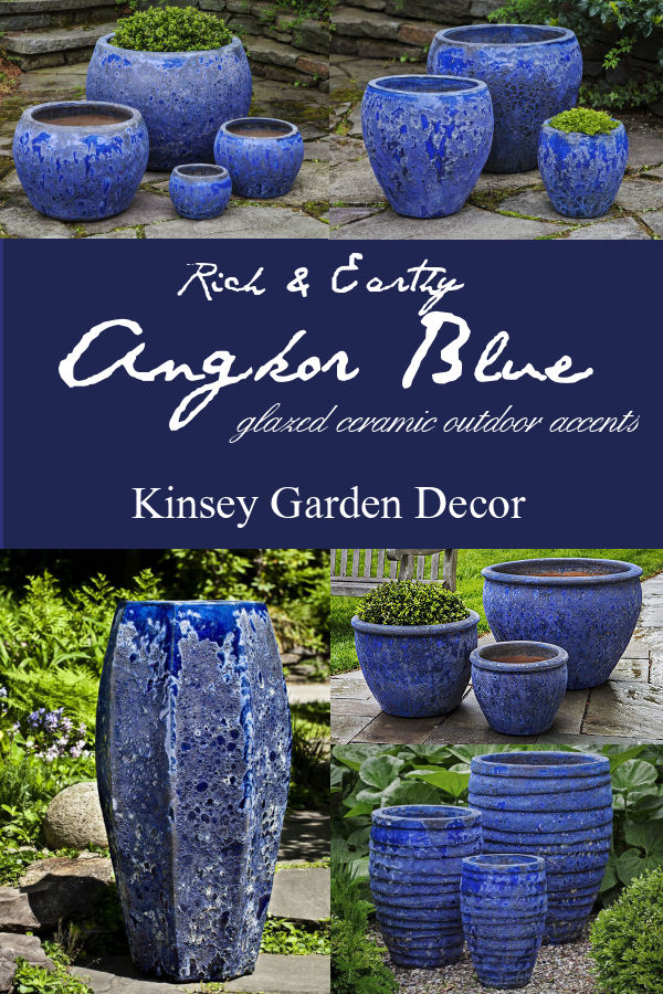 Kinsey Garden Decor Angkor Blue ceramic garden accents