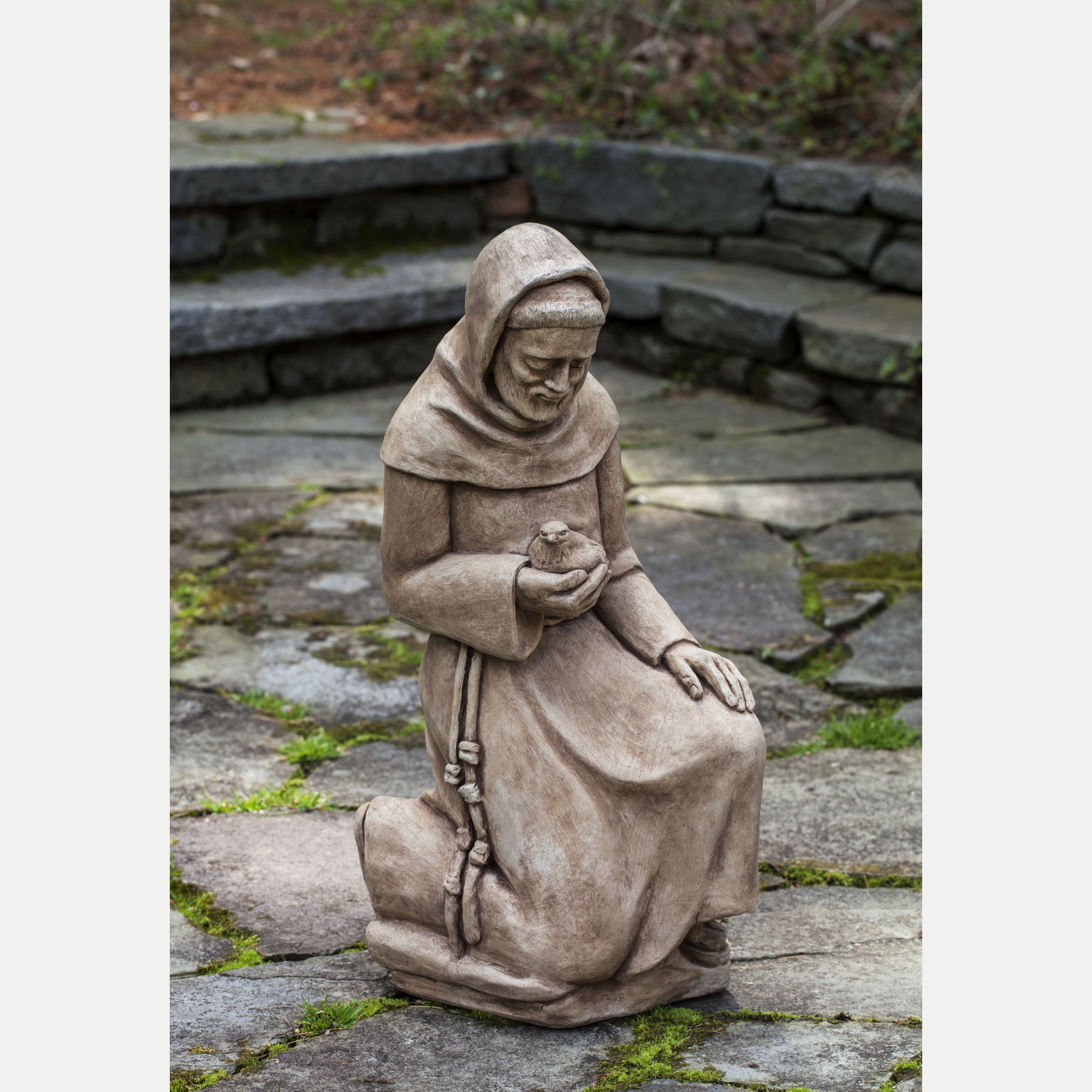 St Francis Kneeling With Bird Large Garden Statue Kinsey Garden