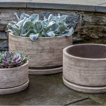 Kinsey Garden Decor Sgraffito Low Planter Antico Terra Cotta