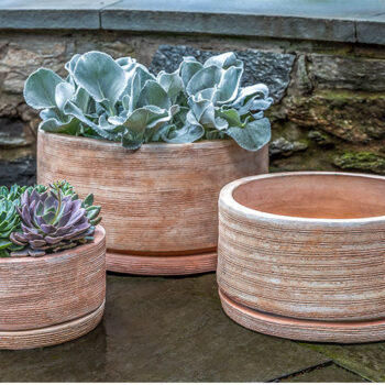 Kinsey Garden Decor Sgraffito Low Planter Terra Cotta
